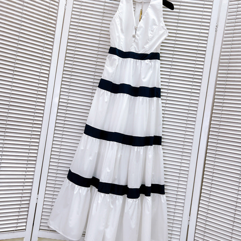 White stripped halterneck dress