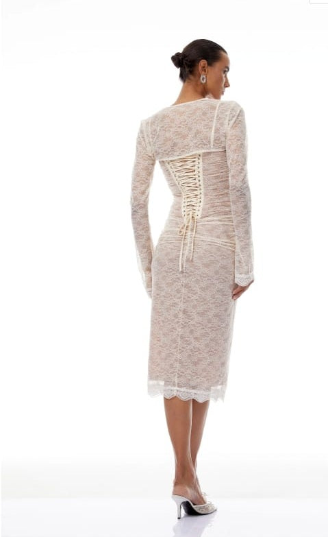 Valérie Neutral Floral Lace Ruched Shawl & Dress Set