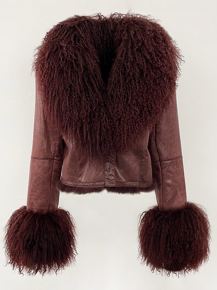 winter short suede fur coat
