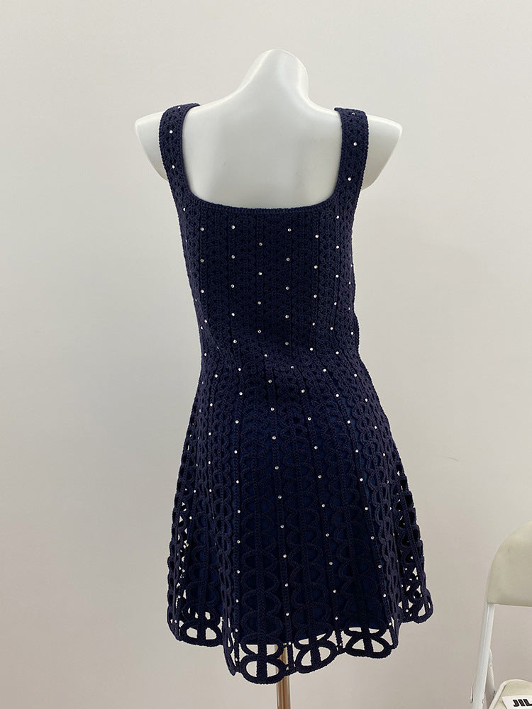 Dark Blue Lined Slim Dress