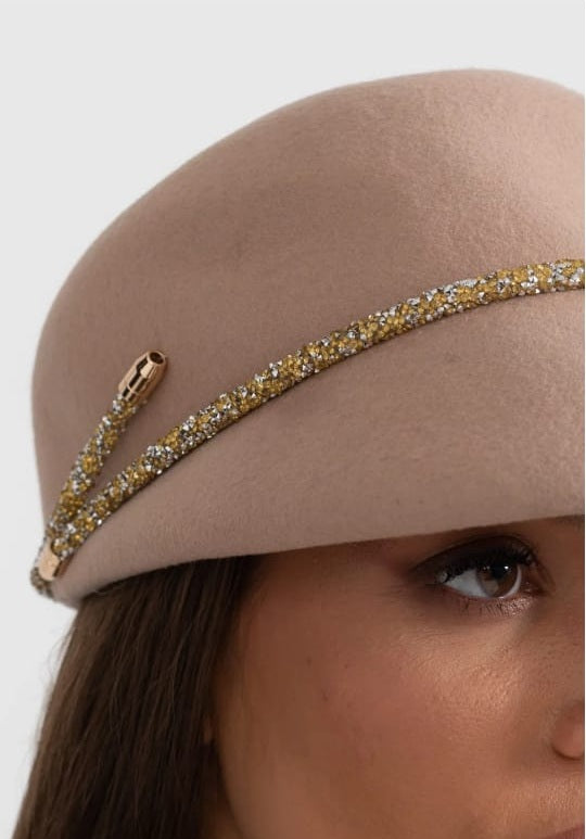 Short Brim Hat With Wrapped Detail - Beige