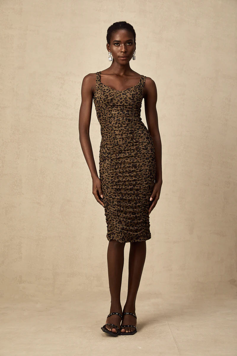 Rahma Leopard Imprimée mini-robe