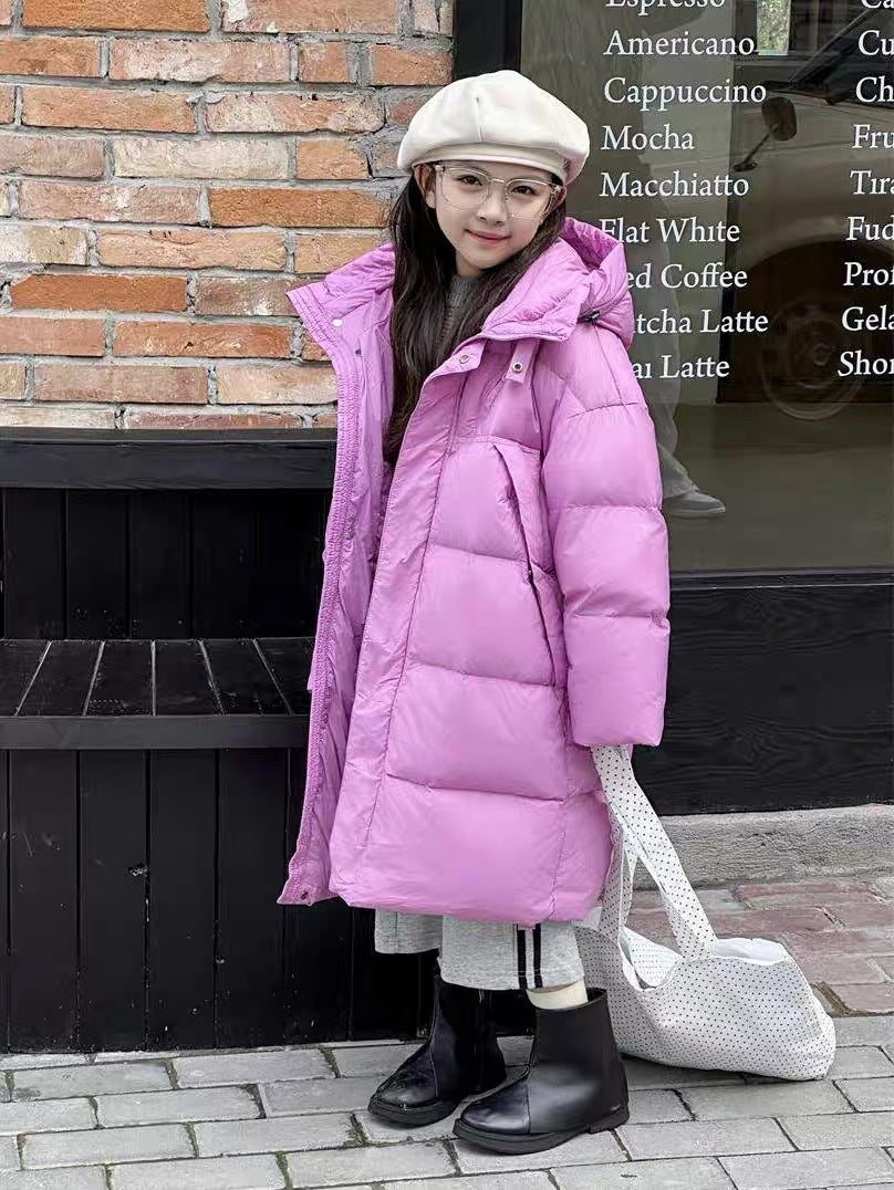 Duck down thickened long hooded jacket