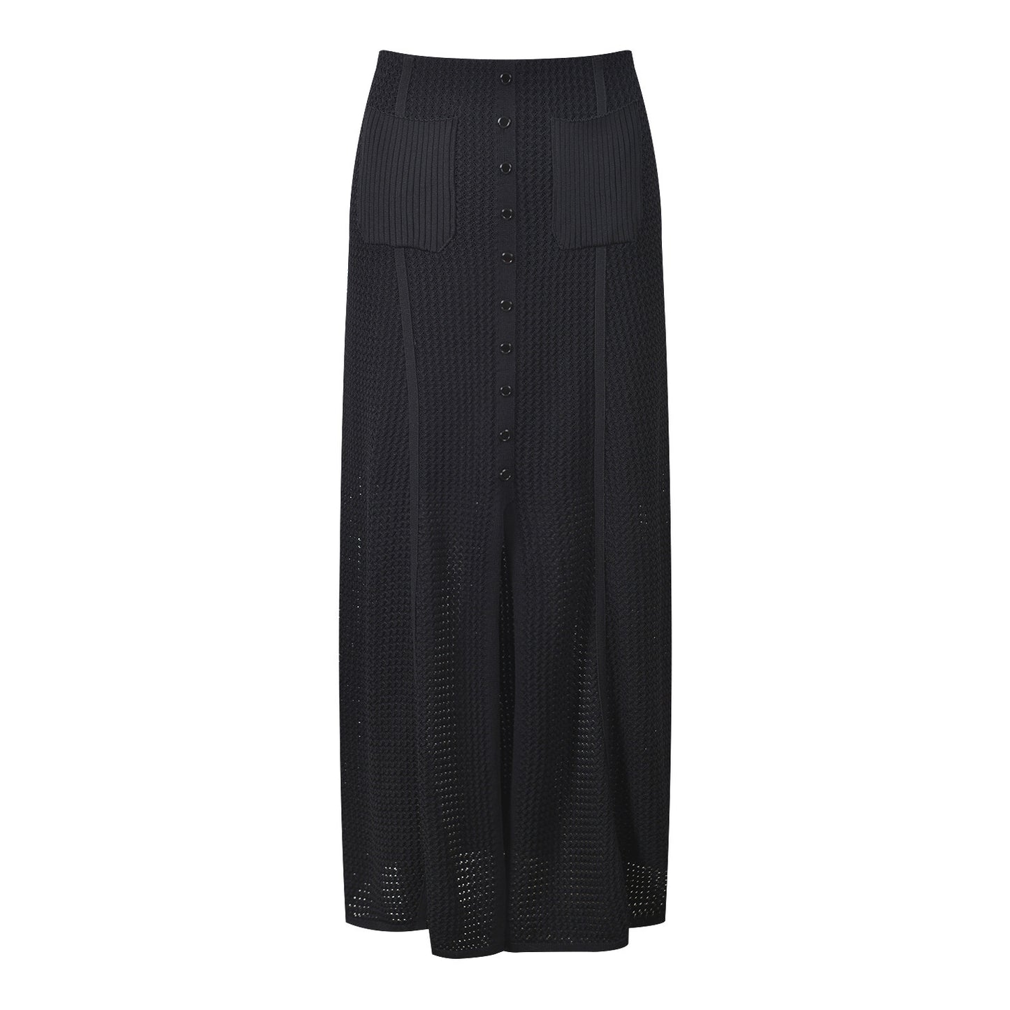 Black V-Neck Sleeveless Vest + Slit Skirt Two-Piece Set
