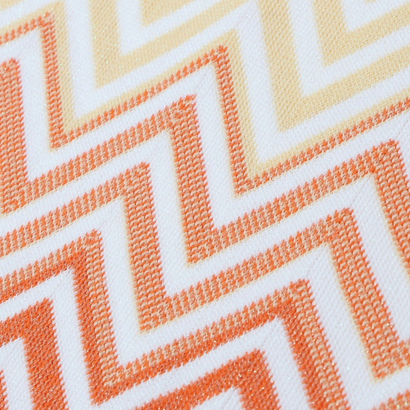 Short Sleeve  Wavy Striped Knitted Dress