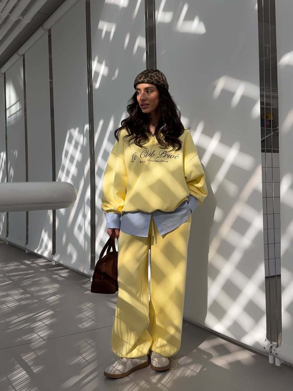 half-zipper lapel loose sweatshirt two-piece set