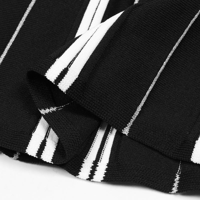 Black and white striped knitted dress