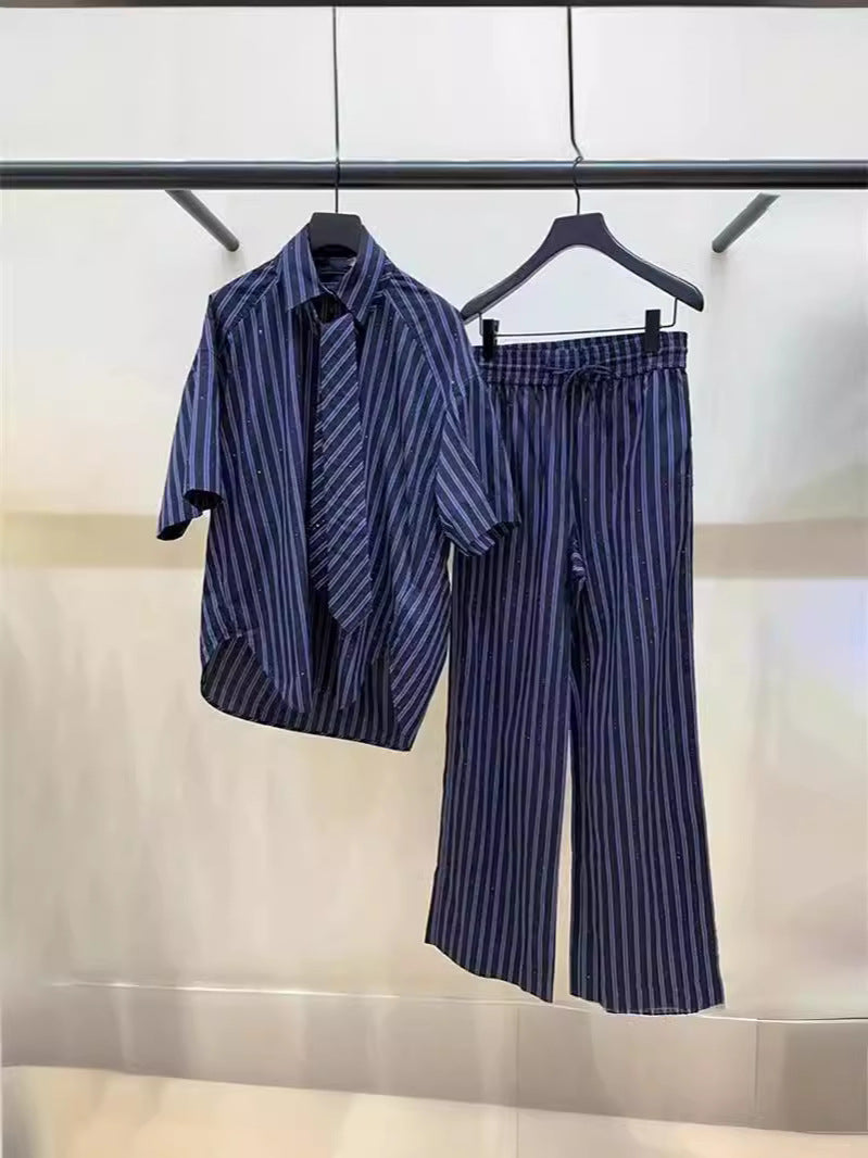 tie short-sleeved shirt top trousers