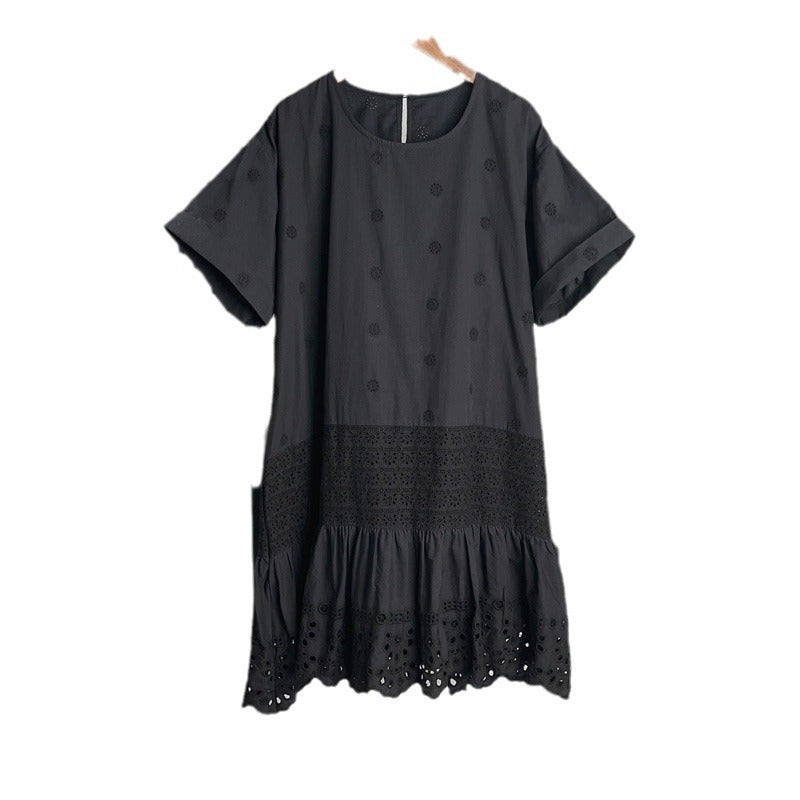 Crew Neck Lower Section Eyelet Cotton dress
