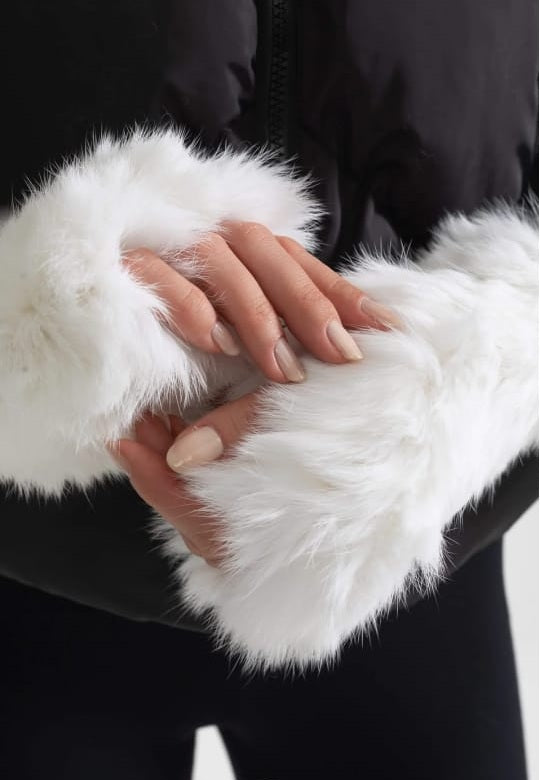 Rabbit Fur Fingerless Gloves - White