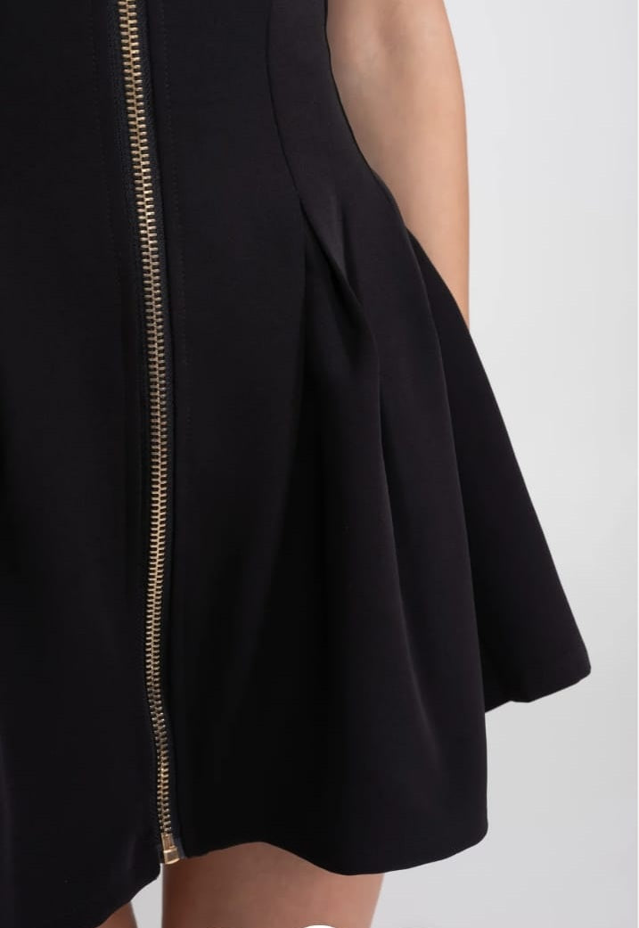 Sleeveless Mini Dress With Gold Front Zipper - Black