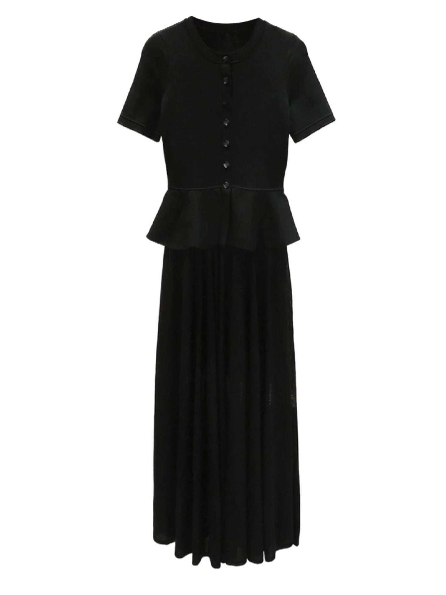Textured Crew Neck Short Sleeve Ladies Long Dress