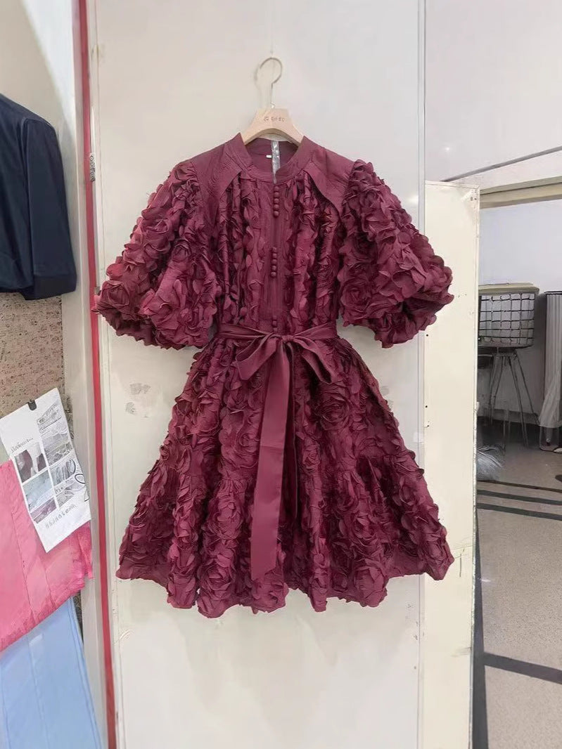 Round neck balloon sleeve short dress