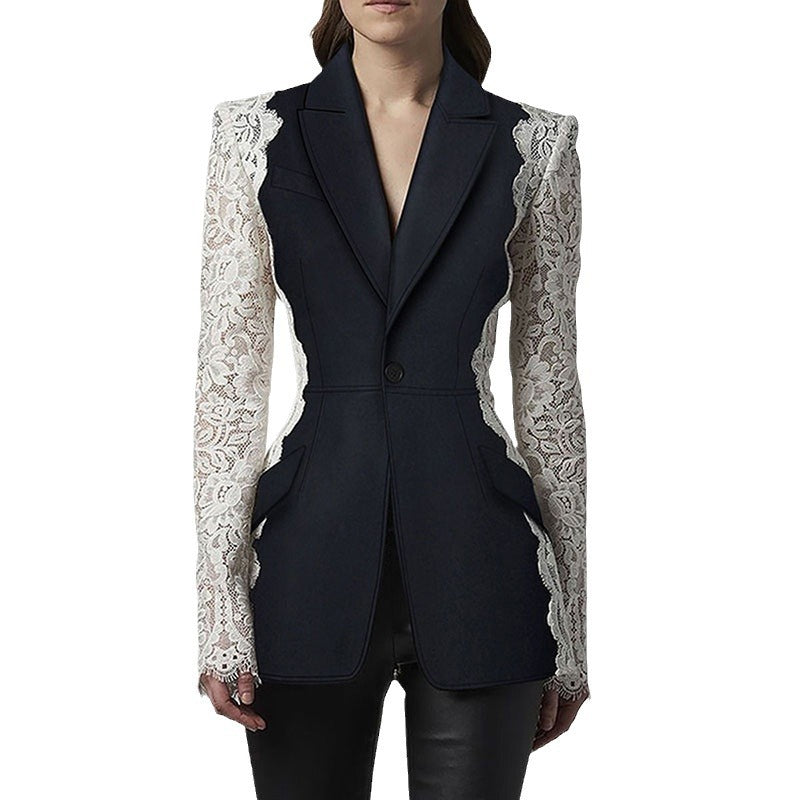 Lace stitched blazer