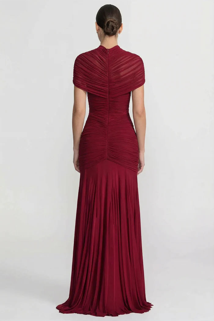Ruched Off-The-Shoulder Maxi Dress With Cut-Out Waist - Crimson