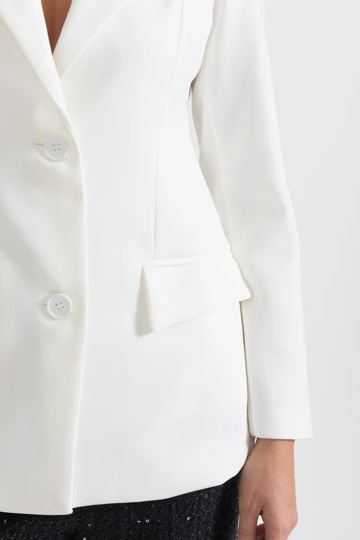 Tailored Blazer With Chest-Crossing Strap - White