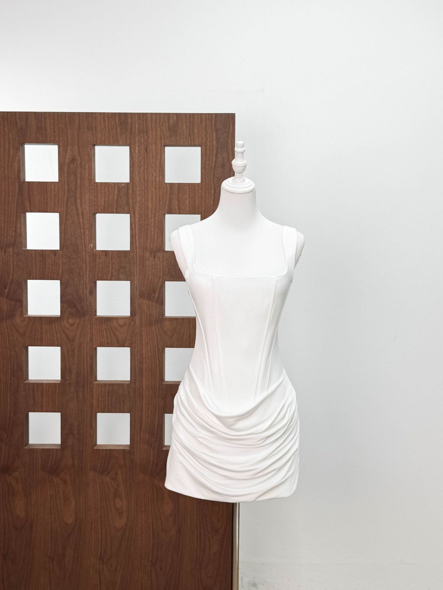 Paulette White Ruched Bodycon Mini Dress