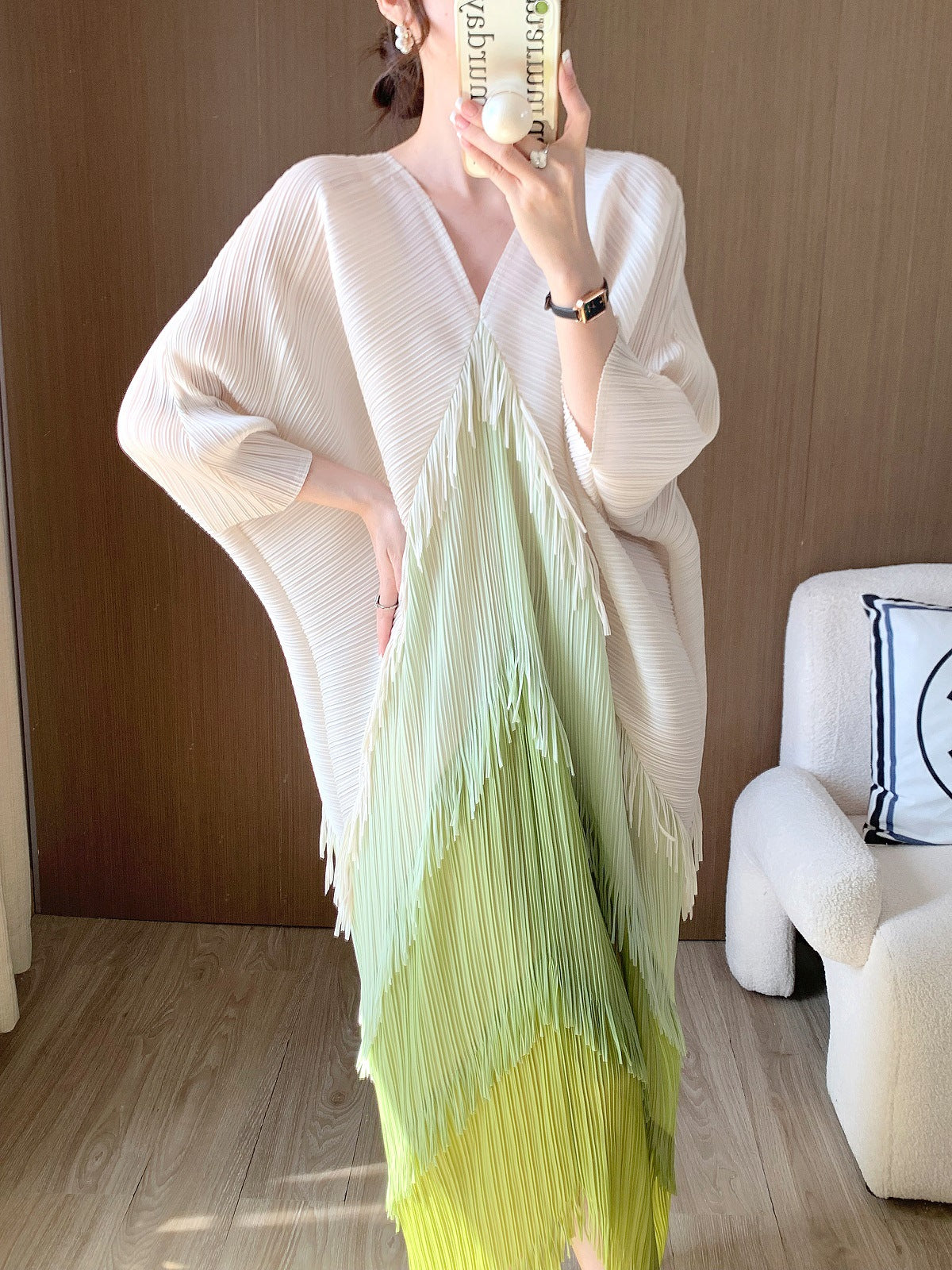 Irregular tassel pleated dress