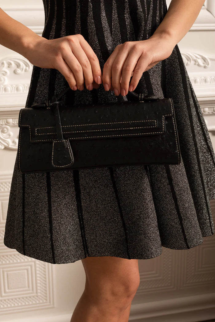 Sophisticated Rectangular Purse With Dotted Pattern - Black