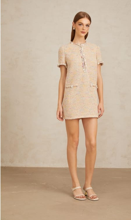 Palme Neutral Embellished Crochet Knit Mini Dress