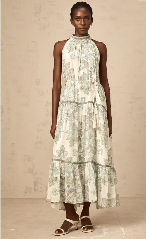 Ninon Green Blumen-Print-Falten-Midi-Kleid