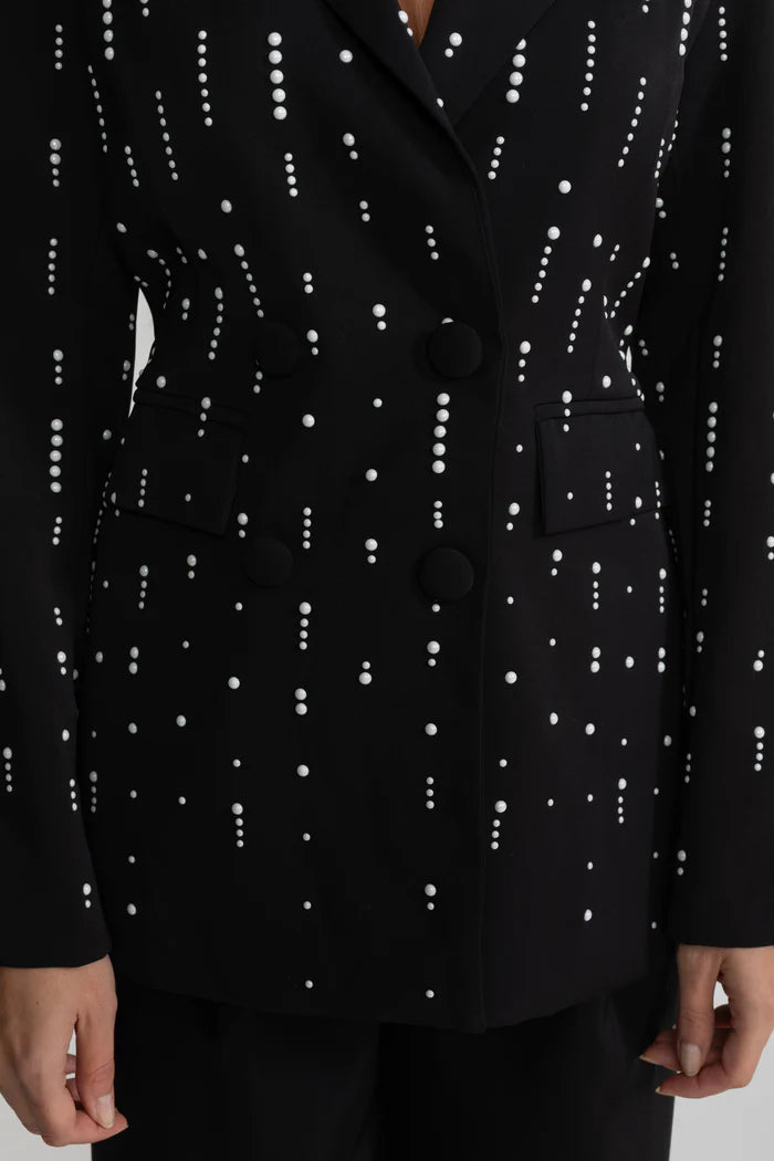 Tailored Blazer With White Bead Embellishments - Black