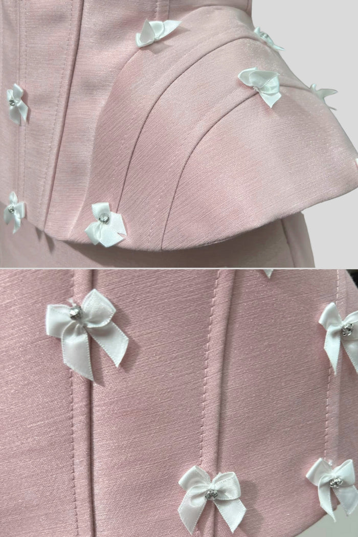 Elegant Set With Peplum Silhouette Top And Mini Skirt - Pink