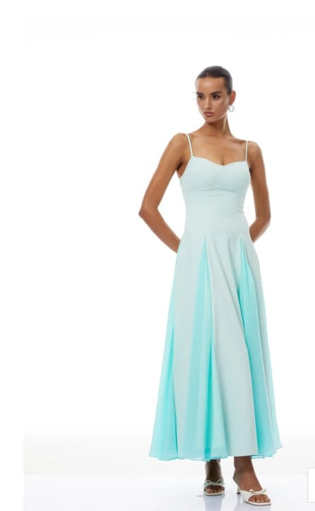 Quincy Green Tulle Godet Panel Maxi Dress