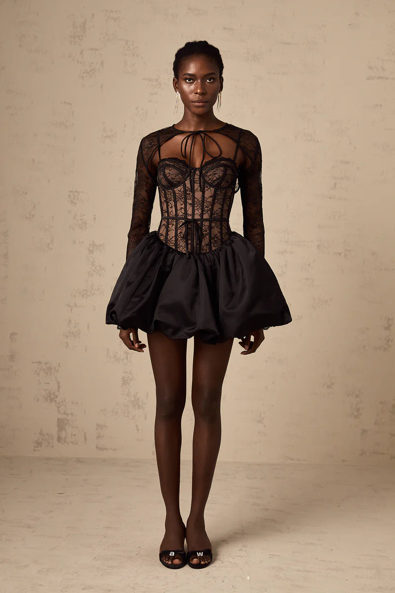 Louise Black Floral-Lace Vest & Dress Matching Set