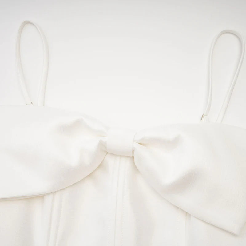 Elva White Bowknot Mini Robe évasée