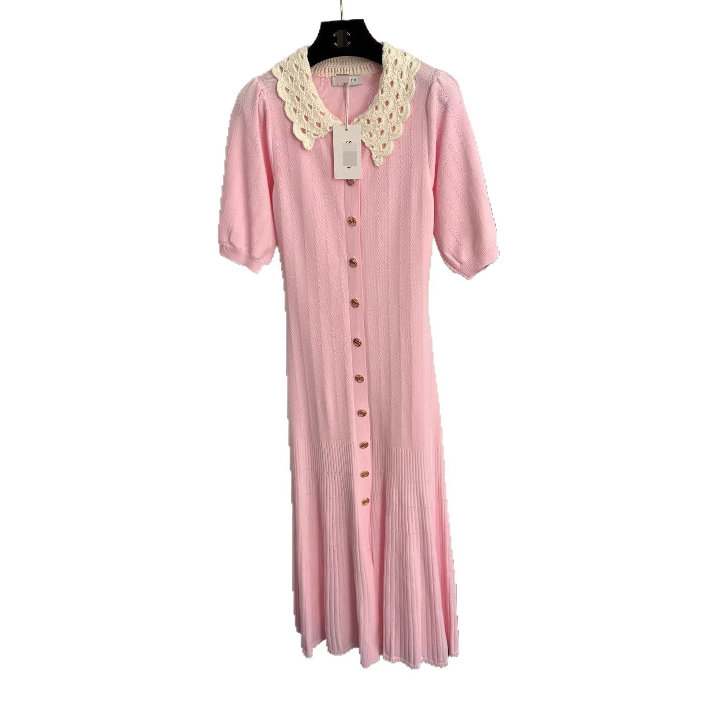 cut-out lace collar puff sleeve dress