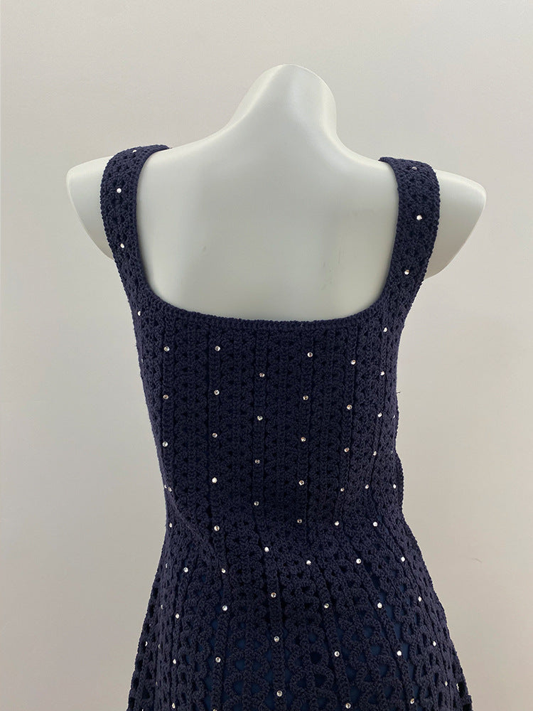 Dark Blue Lined Slim Dress