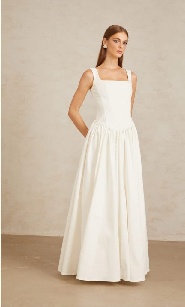 Sadie White Pleated Corset Maxi Gown