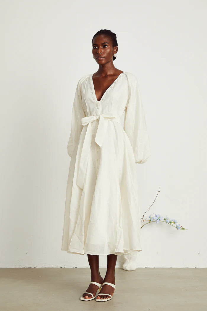 Léonor V-neck flared midi dress