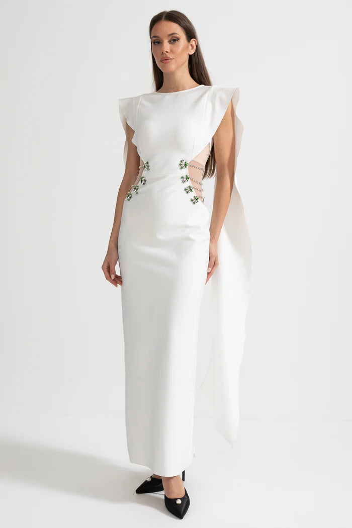 Robe maxi coupée coupée avec détail de la déclaration - blanc