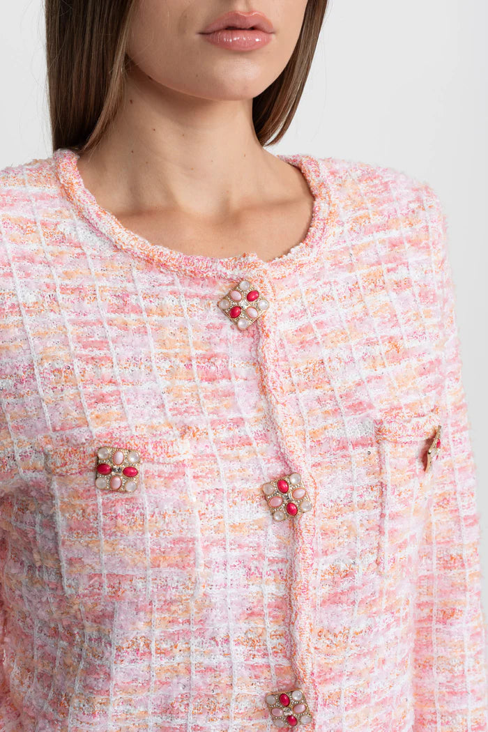 Tweed Co-Ord Set With Embellished Buttons – Blush Pink
