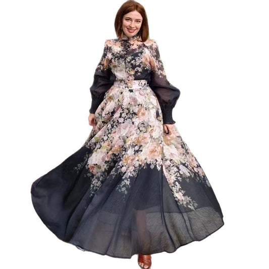 Flower stand collar dress