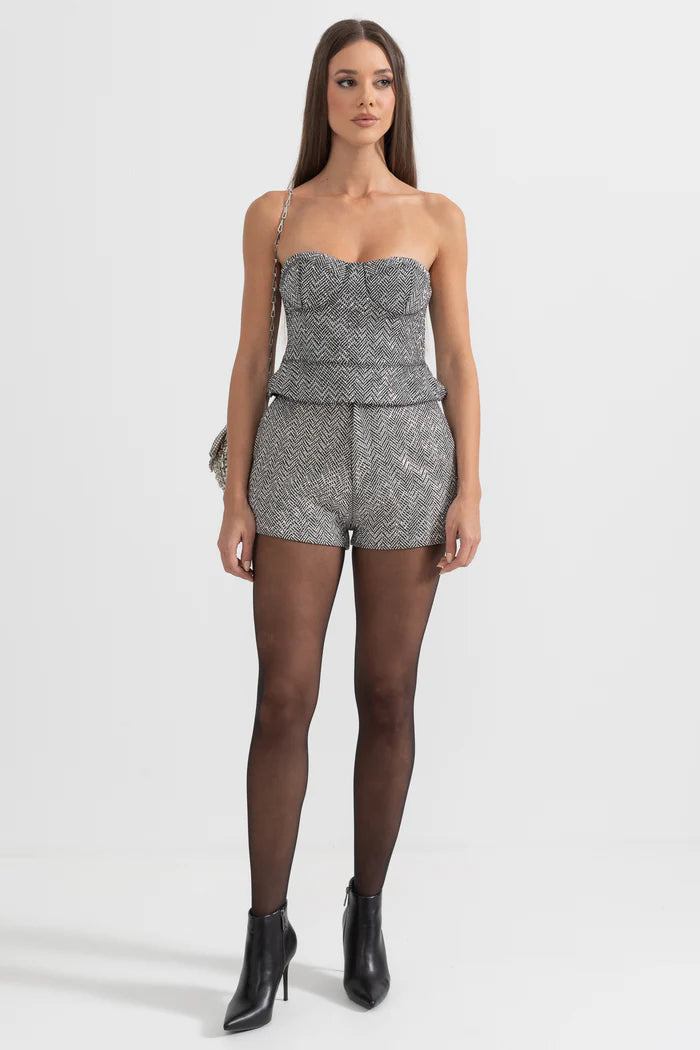 Herringbone Top And Shorts Matching Set - Silver