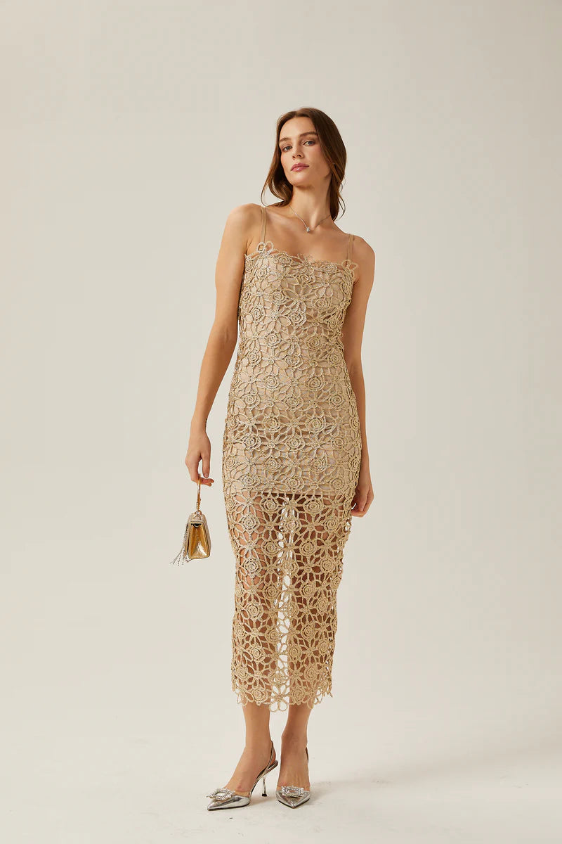 Béatrice floral-embroidered sleeveless midi dress