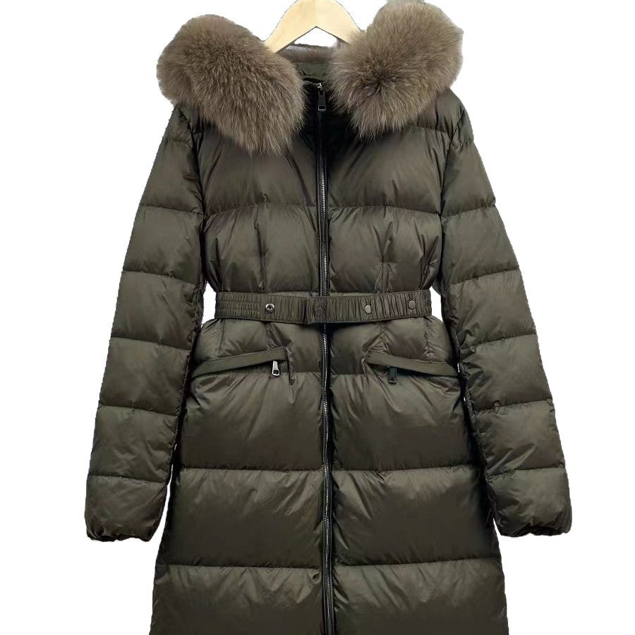 Fox big fur collar mid-length down jacket