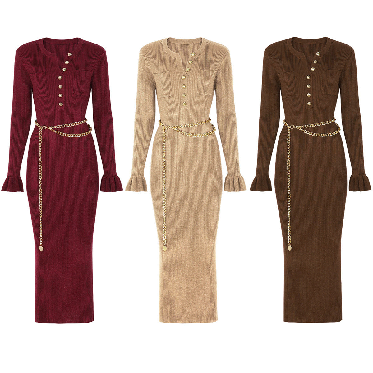 Palma new fashion knitted V-neck dress