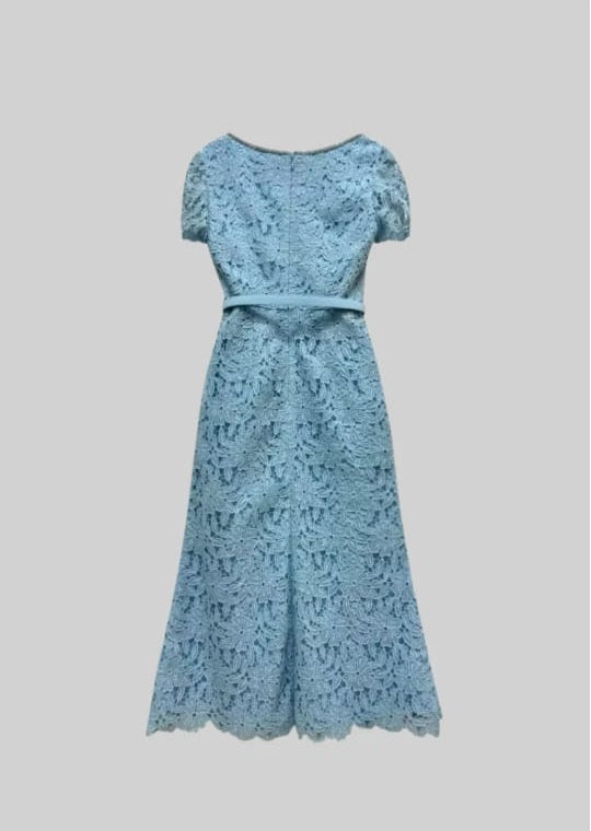 Delicate Azure Lace Midi Dress - Baby Blue