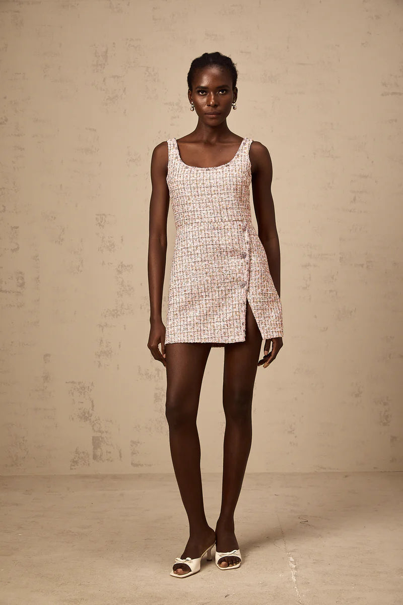 Aoife Pink Embellifhed Tweed mini robe