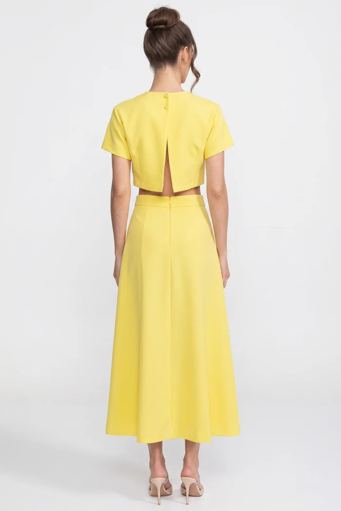 Short-Sleeve Floral-Print Co-Ord Set With Crop Top And Maxi Skirt - Yellow