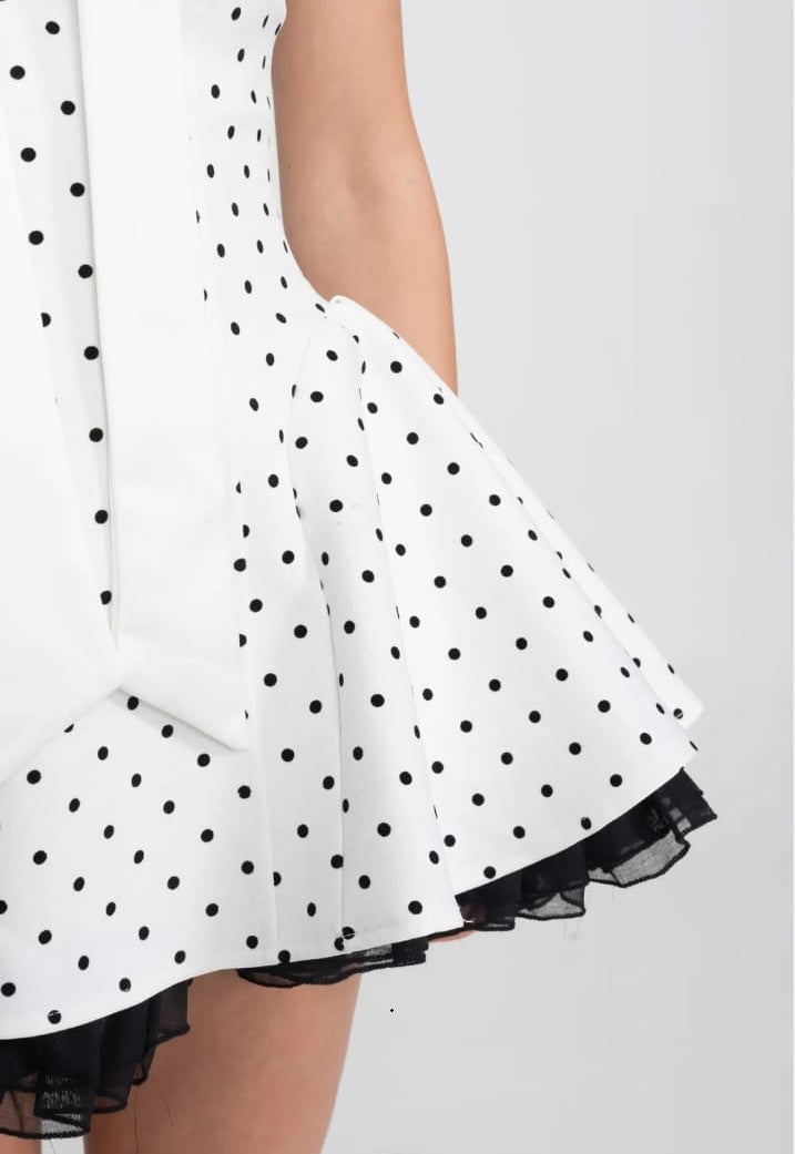 Strapless Velvet Mini Dress With Satin Bow And Ruffle Hem - White