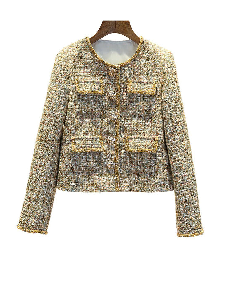 Beaded tweed short coat