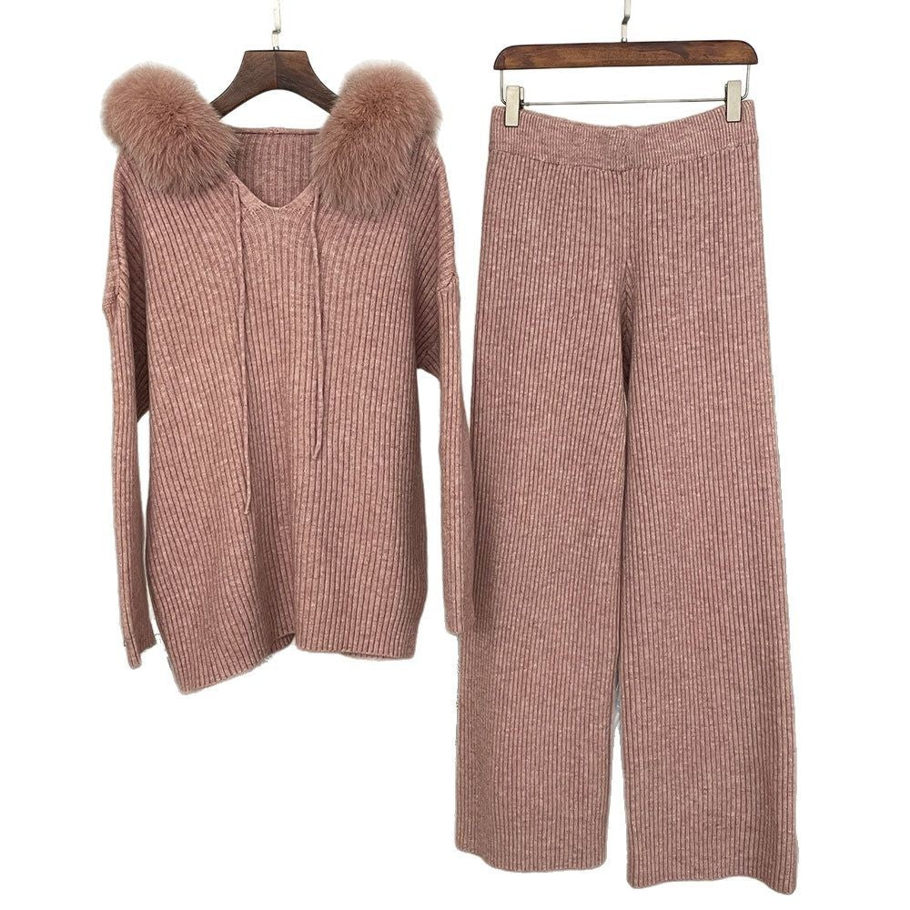 Sweater Wide-leg Pants Hooded Loose set