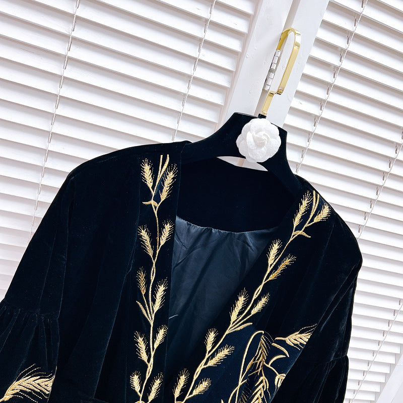 Velvet Tie Waist V-Neck  dress