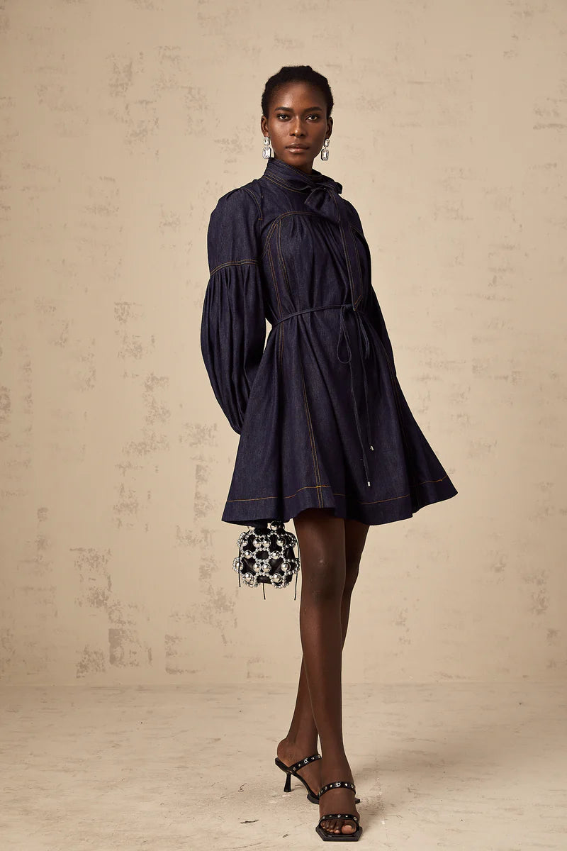 Mirabel narblue contraste-coutet denim mini robe