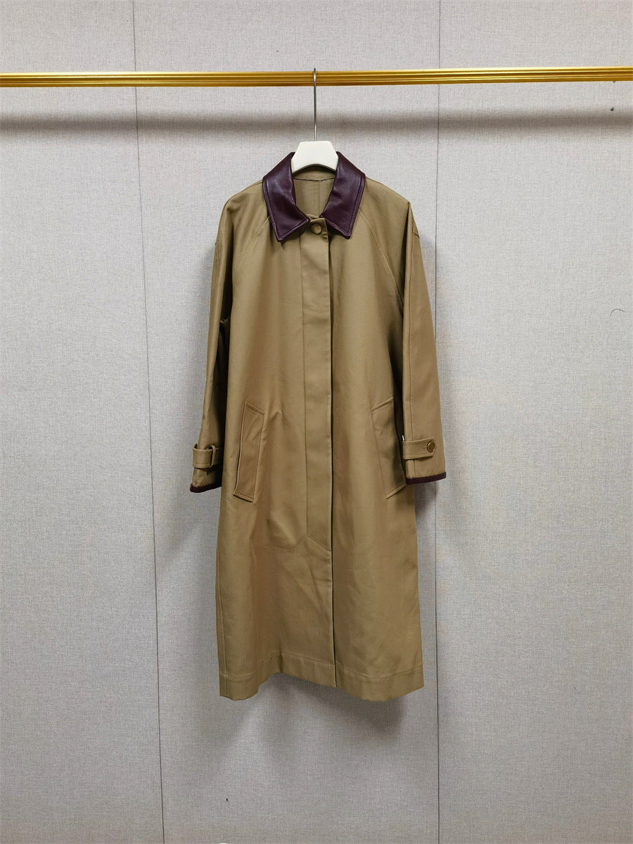 Lapel Contrast Long Trench Coat Jacket